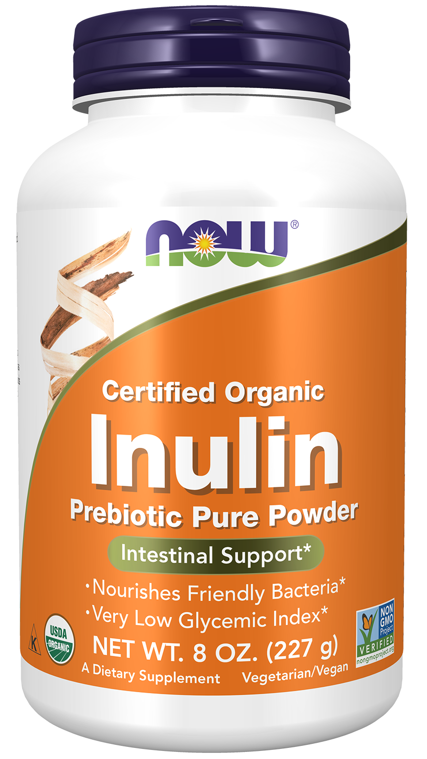 Inulin Prebiotic Pure Powder, Organic - 8 oz. Bottle Right
