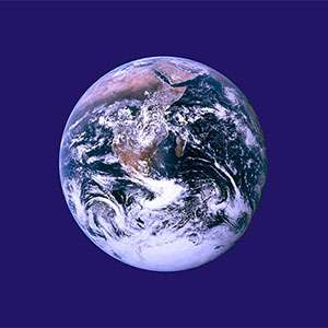 Navy blue background with image of earth in the center