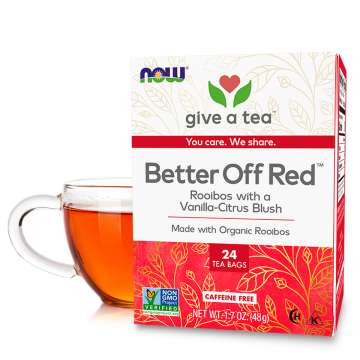 Better Off Red Tea and glass cup of tea