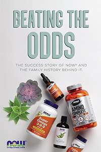 cover of Beating the Odds book contains images of several NOW products