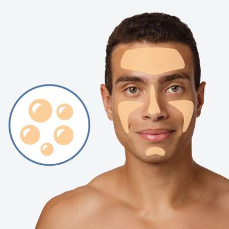 dark skinned, male presenting person showing oily skin zones