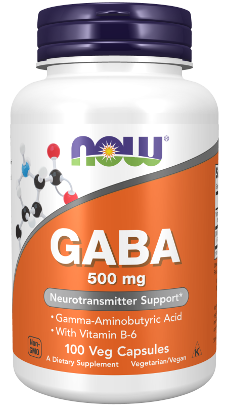 GABA 500 mg + B-6 - 100 Veg Capsules Bottle Front