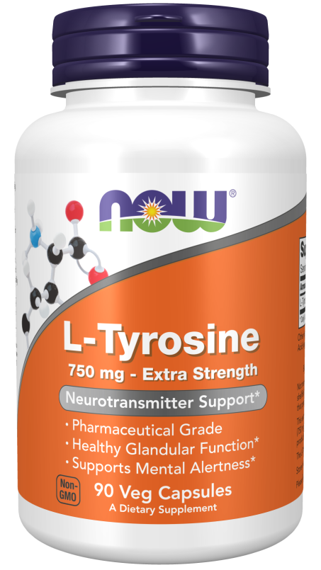 L-Tyrosine 750 mg, Extra Strength - 90 Veg Capsules Bottle Front