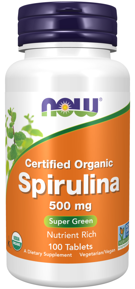 Spirulina 500 mg, Organic - 100 Tablets Bottle Front