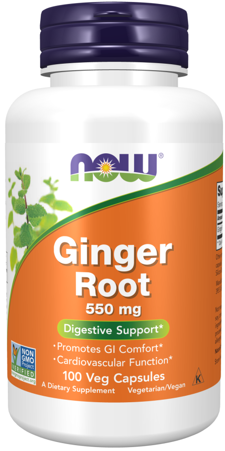 Ginger Root 550 mg - 100 Veg Capsules Bottle Front