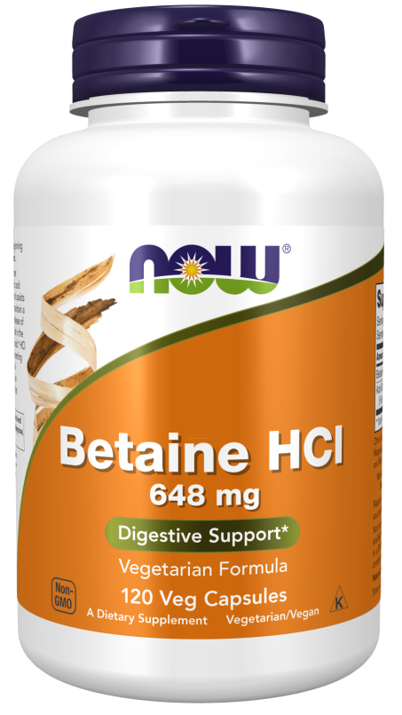 Betaine HCl 648 mg - 120 Veg Capsules Bottle Front