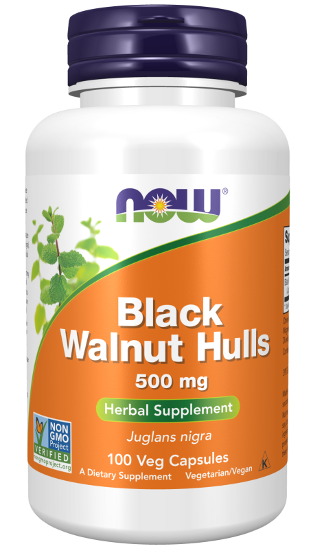 Black Walnut Hulls 500 mg - 100 Veg Capsules Bottle Front