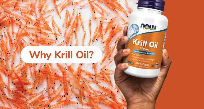 Why Krill Oil? Hand holding a bottle of Krill Oil Softgels