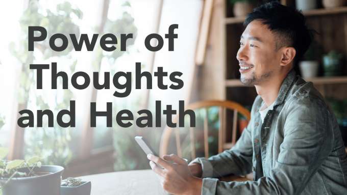 The Power of Thought and Health webinar thumbnail depicting an Asian man sitting at a table near a window.
