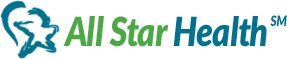 The All Star Health logo, "All Star" in green and "Health" in blue with the symbol of a star in blue to the left.