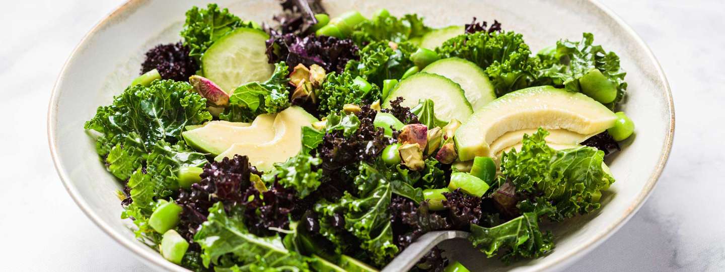healthy salad, avocado, greens