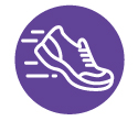 purple circle with white running shoe in motion icon