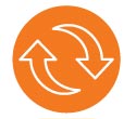 orange circle with an white icon of two arrows circling towards one another