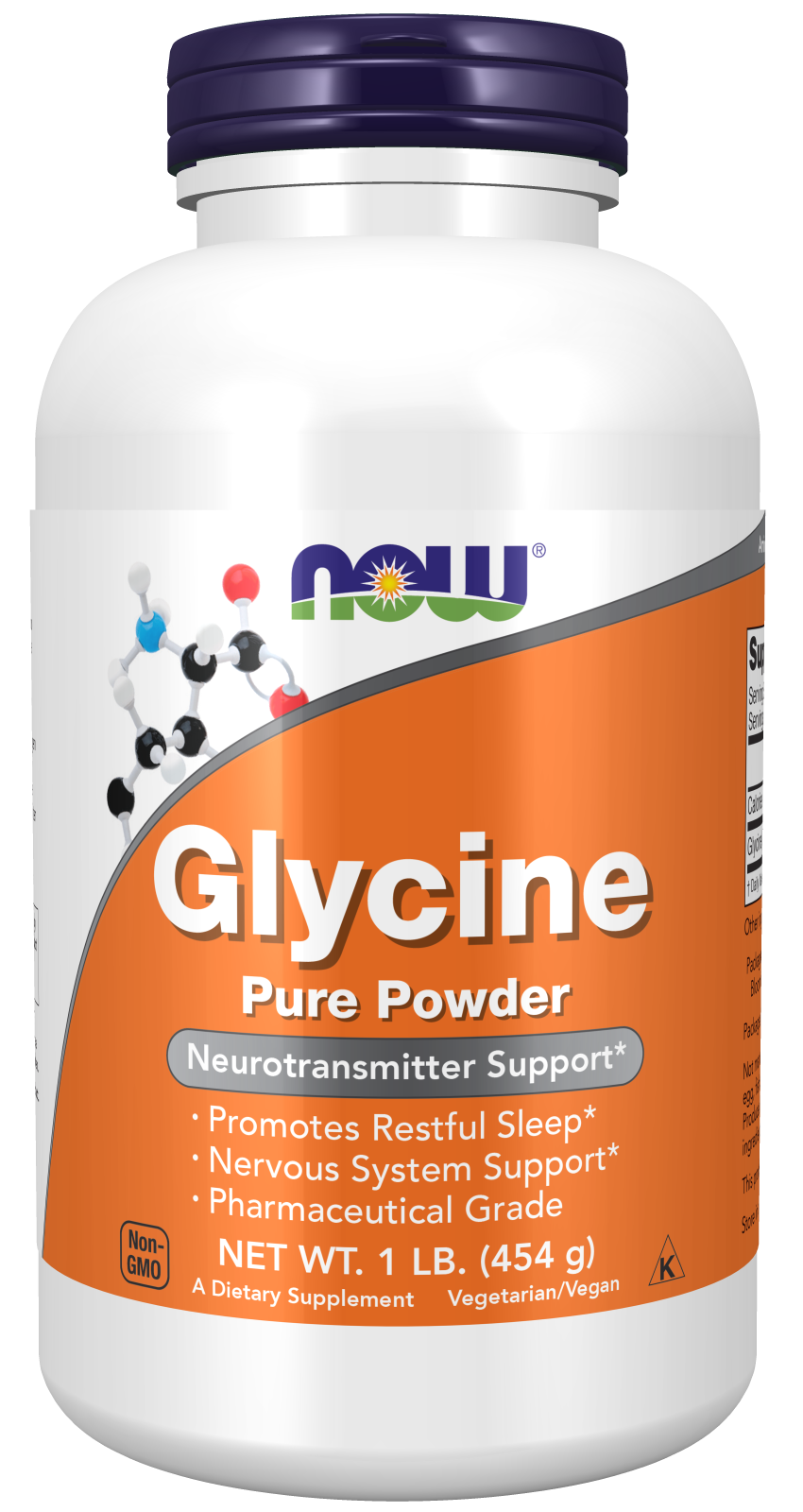 Bottle of Glycine Pure Powder - 1 lb. Bottle Front