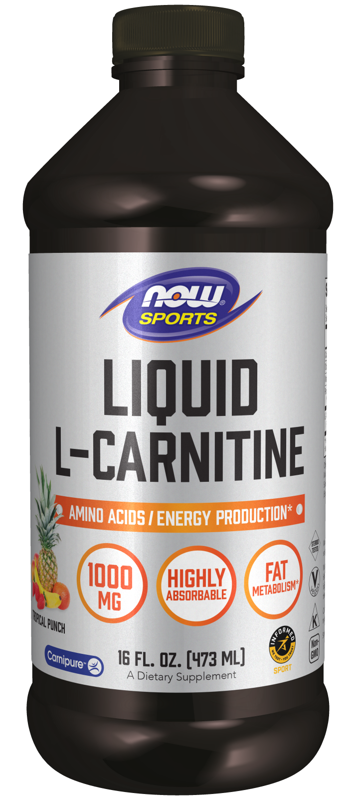 L-Carnitine Liquid 1000 mg, Tropical Punch - 16 fl. oz. Bottle Front