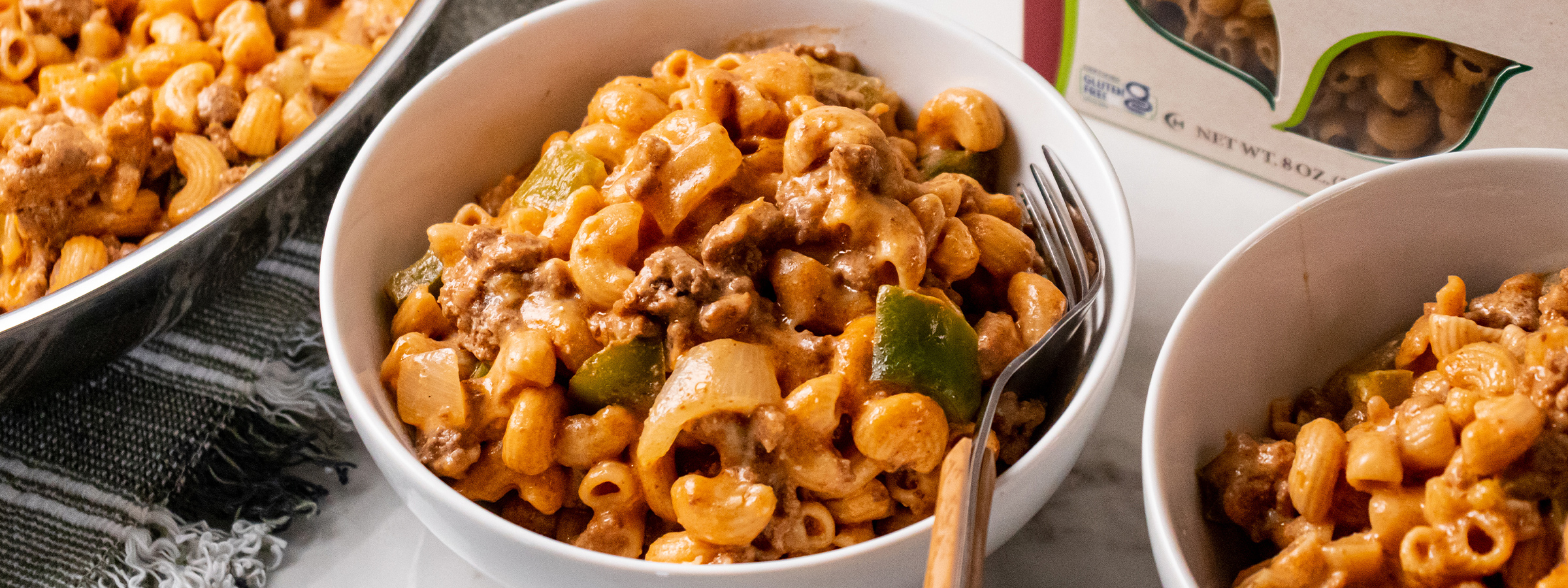 top view of a bowl of healthy cheeseburger skillet