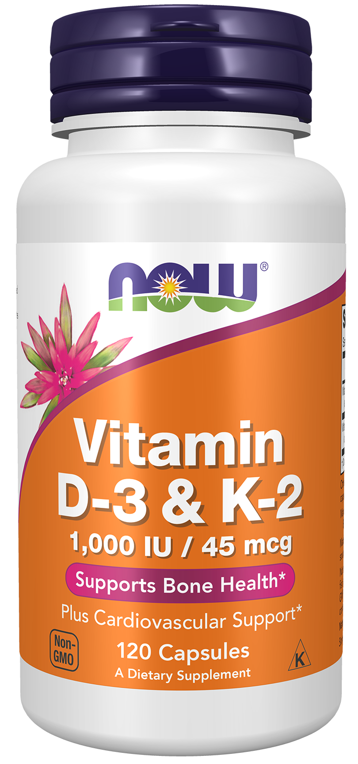 Vitamin D-3 & K-2 - 120 Veg Capsules Bottle Front