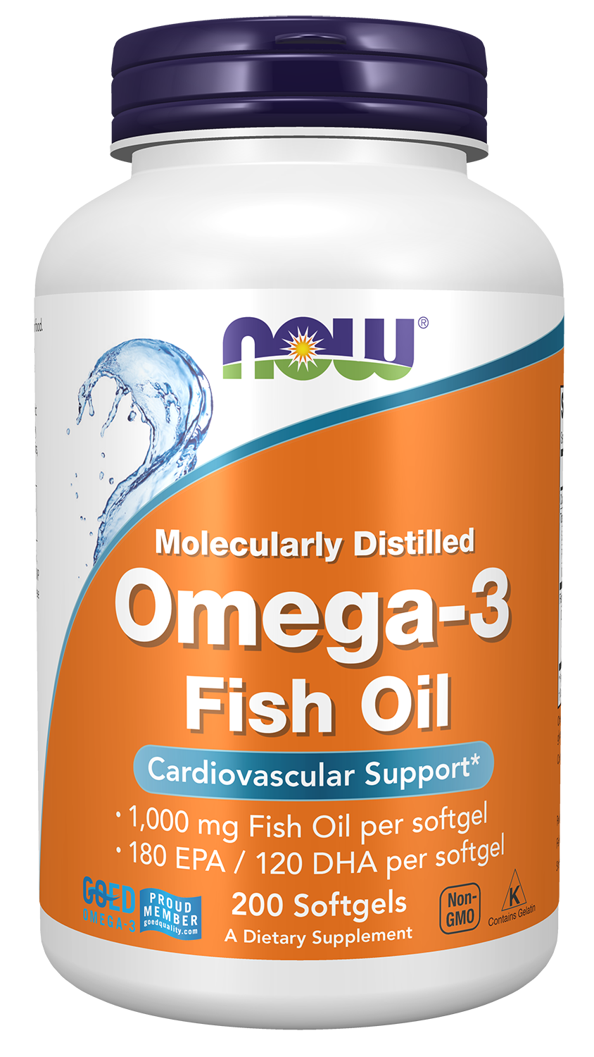 Omega-3, Molecularly Distilled - 200 Softgels Bottle Front