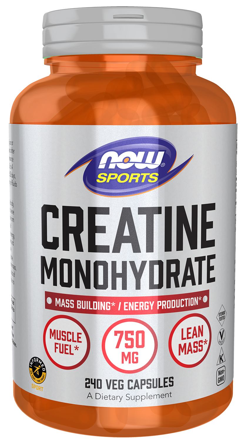 Creatine Monohydrate 750 mg - 240 Veg Capsules Bottle Front