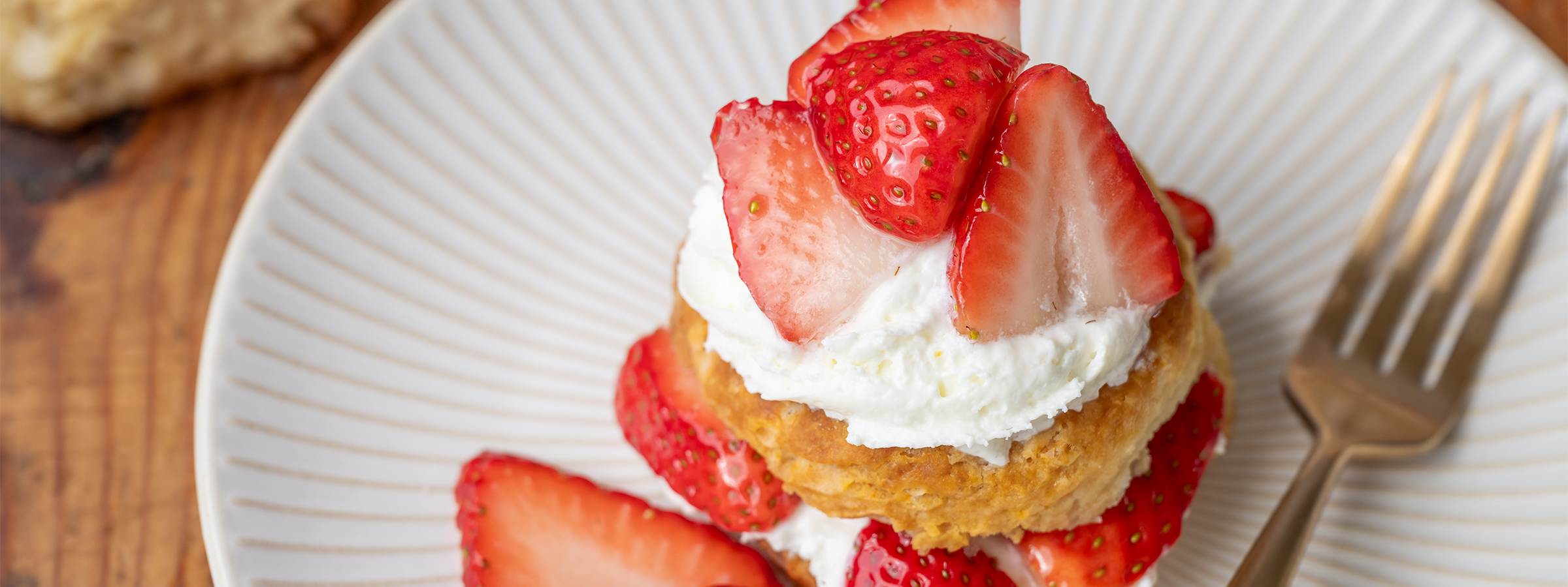 top view of layered strawberry shortcake