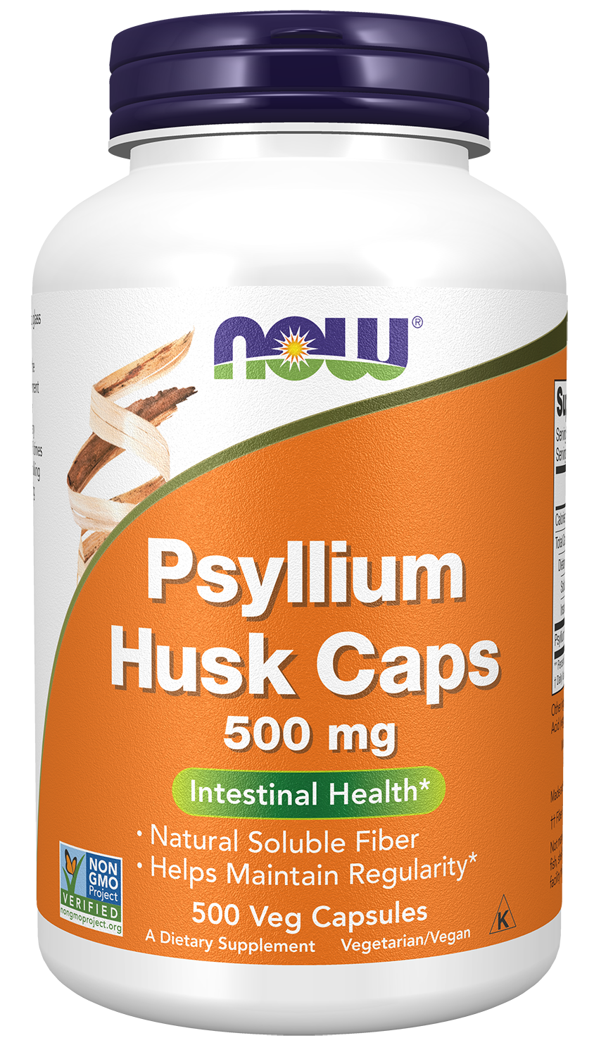 Psyllium Husk 500 mg - 500 Veg Capsules Bottle Front