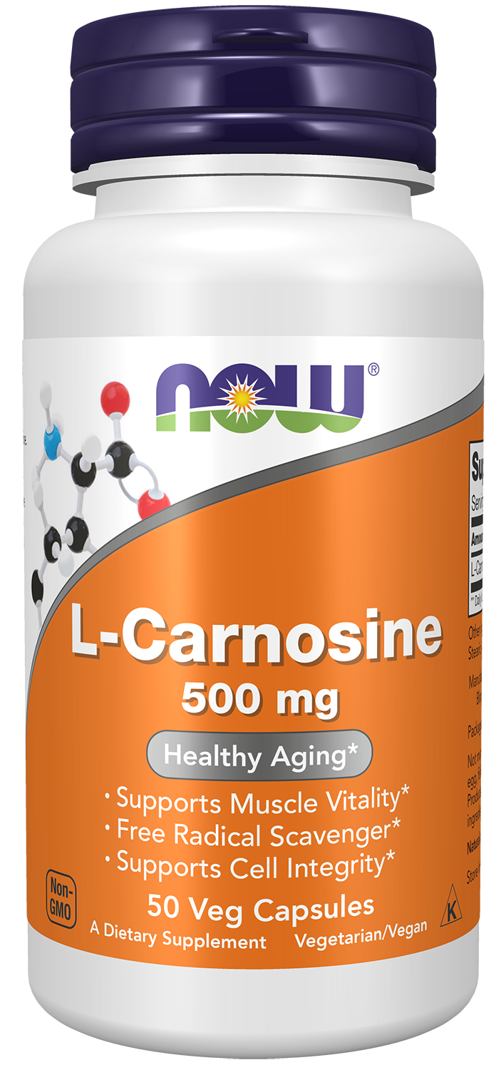 L-Carnosine 500 mg - 50 Veg Capsules Bottle Front