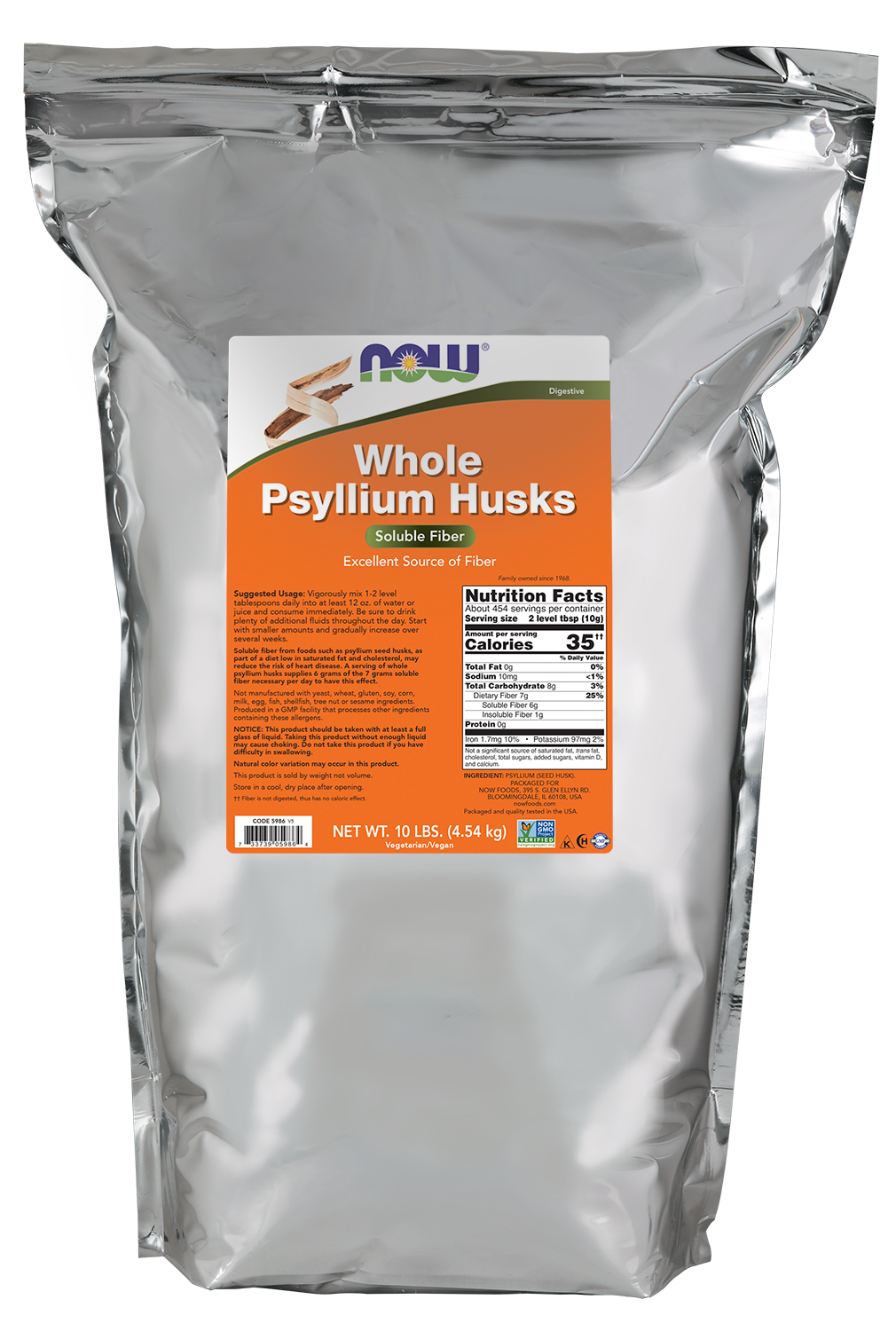 Psyllium Husks, Whole - 160 oz. (10 lbs.) Bag Front