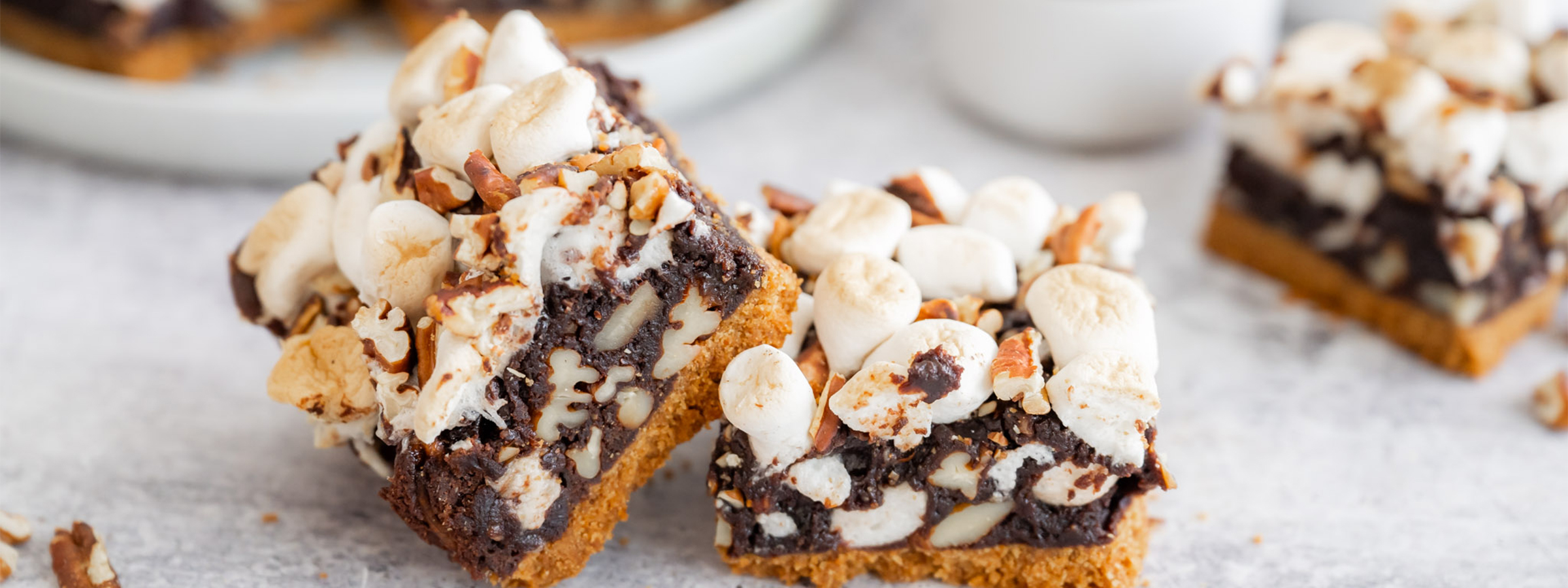 close up view of Gooey Roasted Pecan S’mores Bars