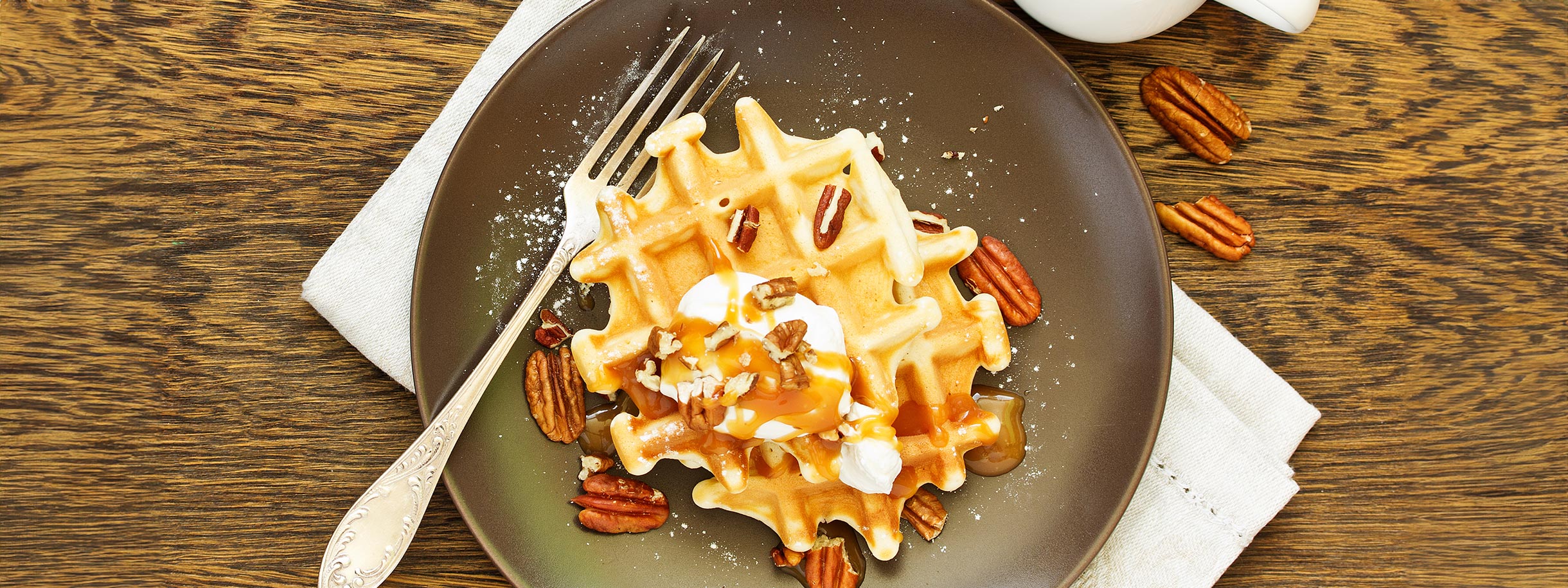 Pumpkin Waffles on plate with Pecans