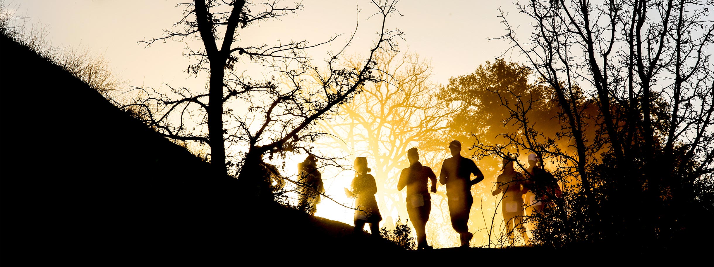 sunrise shadow figures running in nature