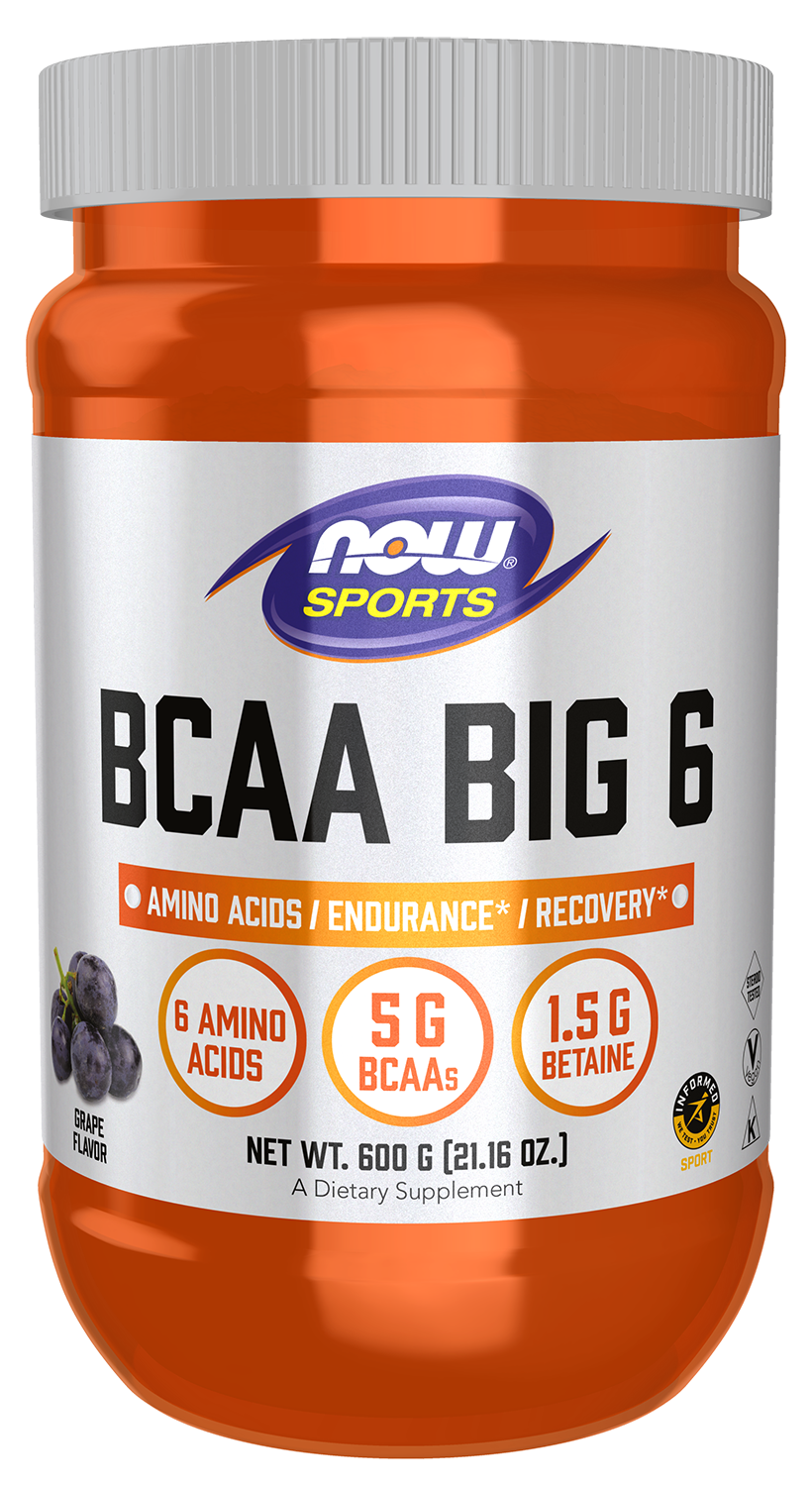 BCAA Big 6, Natural Grape Flavor Powder - 600 g Bottle Front