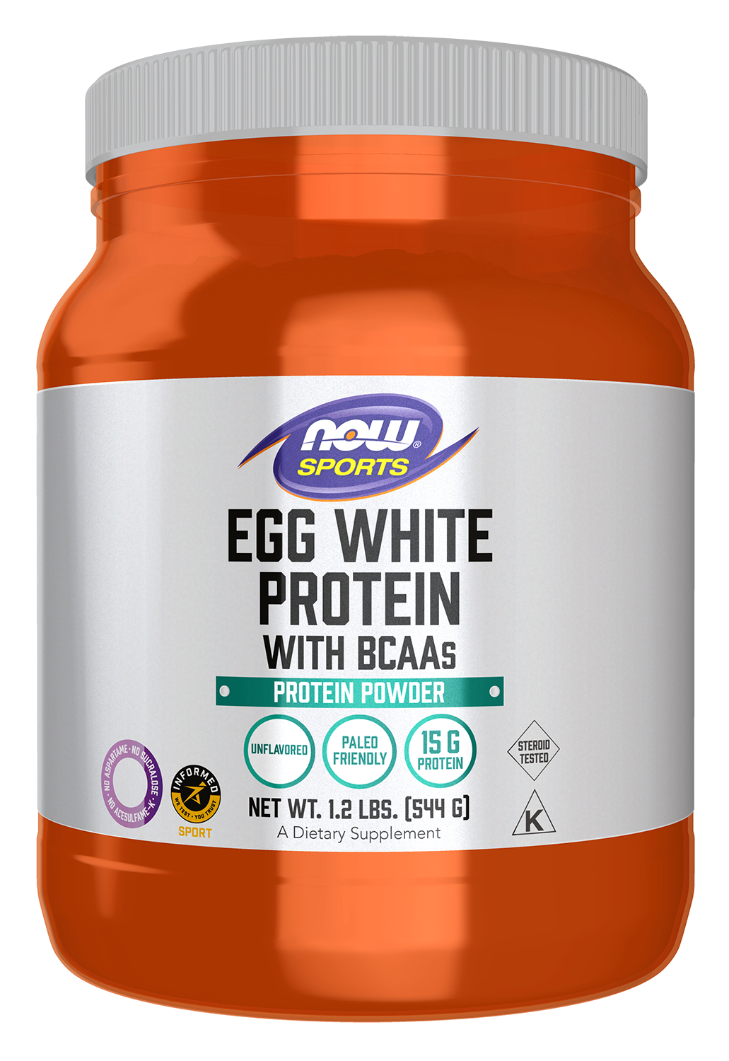 Egg White Protein, Unflavored Powder - 1.2 lb. Bottle Front