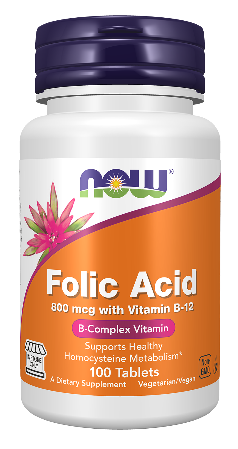 Folic Acid 800 mcg with Vitamin B-12 - 100 Tablets bottle front