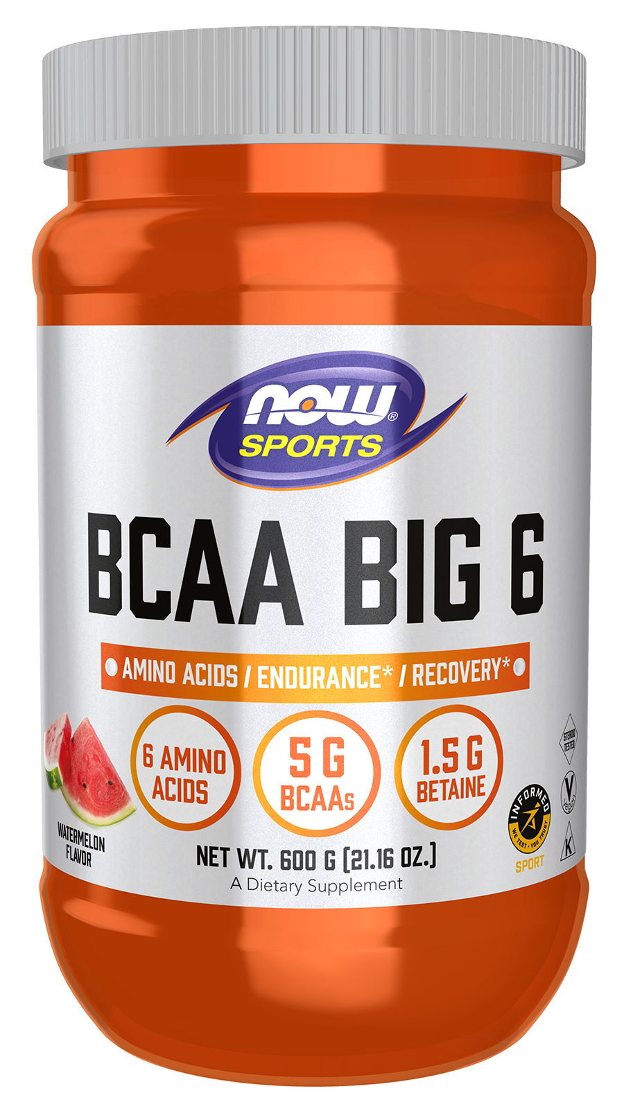 BCAA Big 6, Watermelon Flavor - 600 g Bottle Front