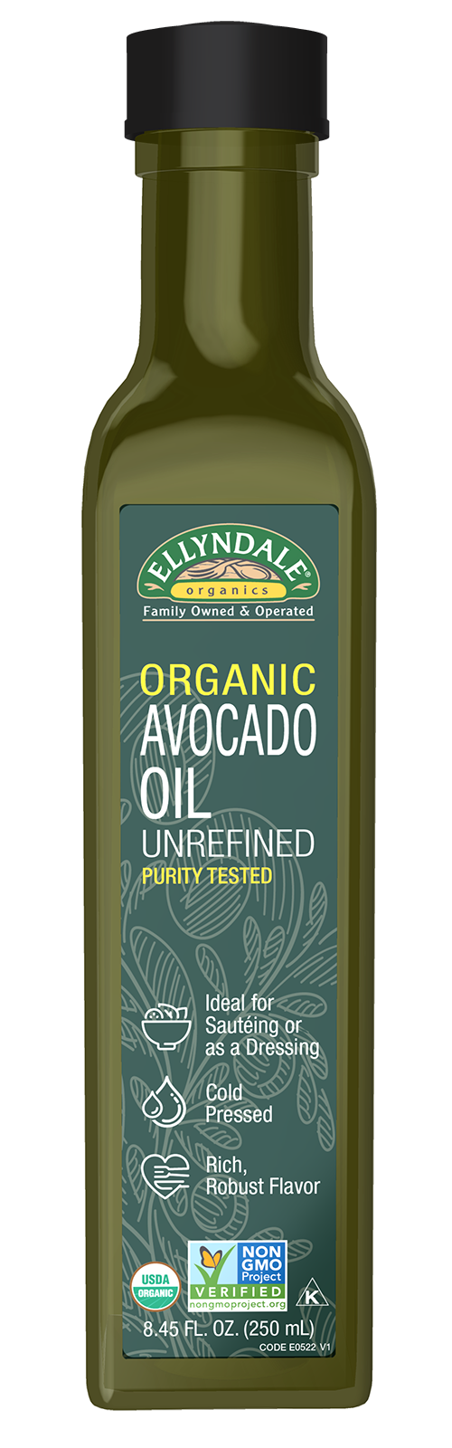 Avocado Cooking Oil, Organic in Glass Bottle - 8.45 fl. oz. Bottle Front