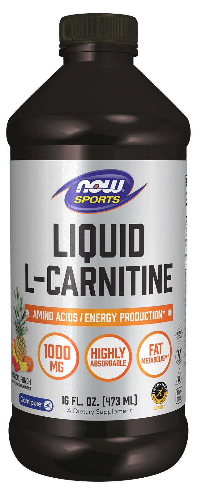 L-Carnitine Liquid 1000 mg, Tropical Punch - 16 fl. oz. Bottle Front