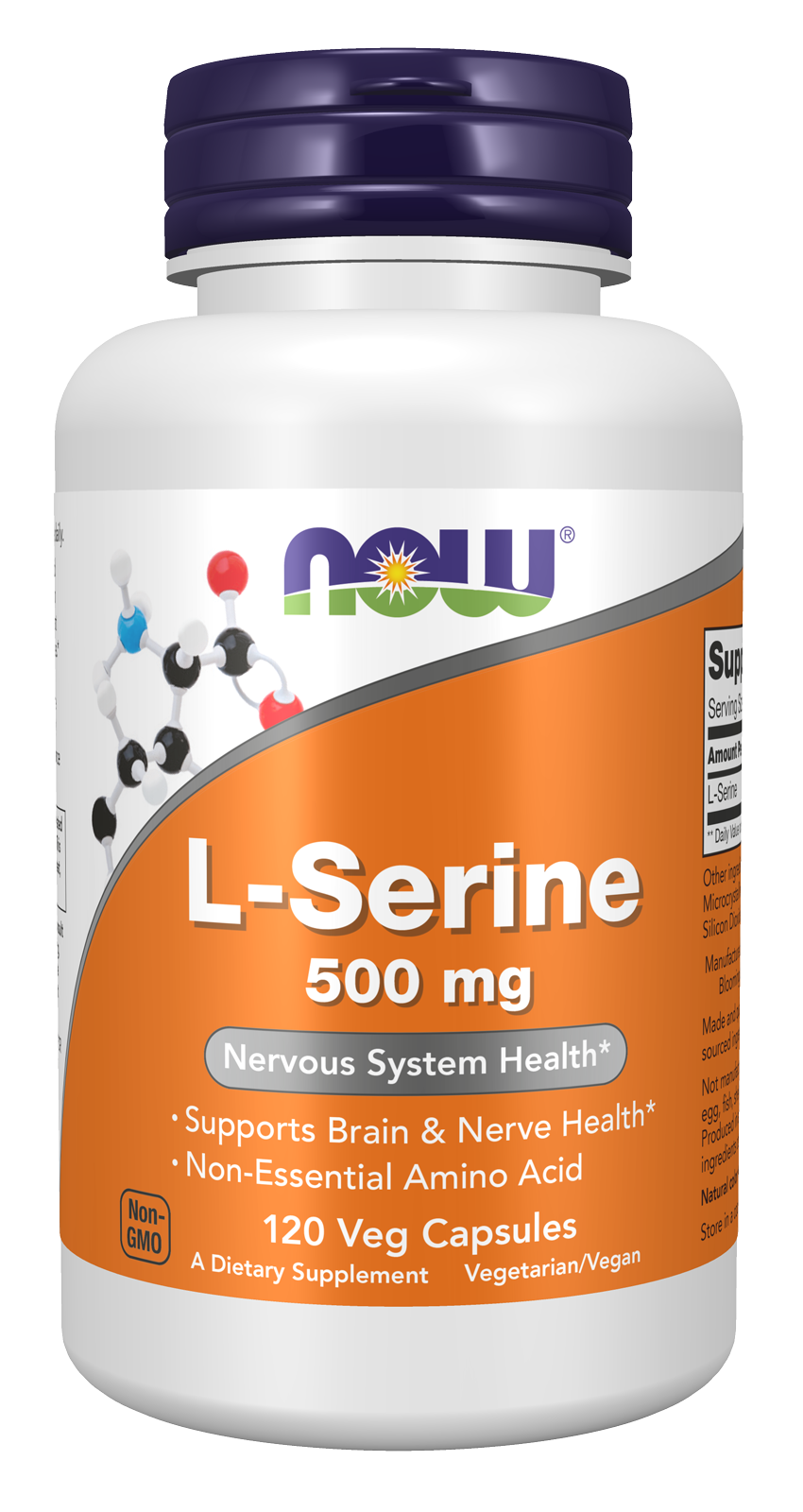 L-Serine 500 mg - 120 Veg Capsules Bottle Front