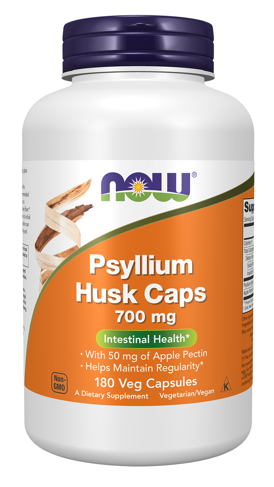 Psyllium Husk 700 mg - 180 Veg Capsules Bottle Front