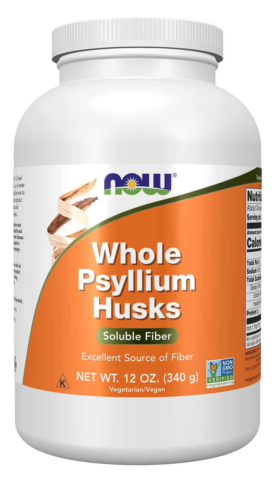 Psyllium Husks, Whole - 12 oz Bottle Front