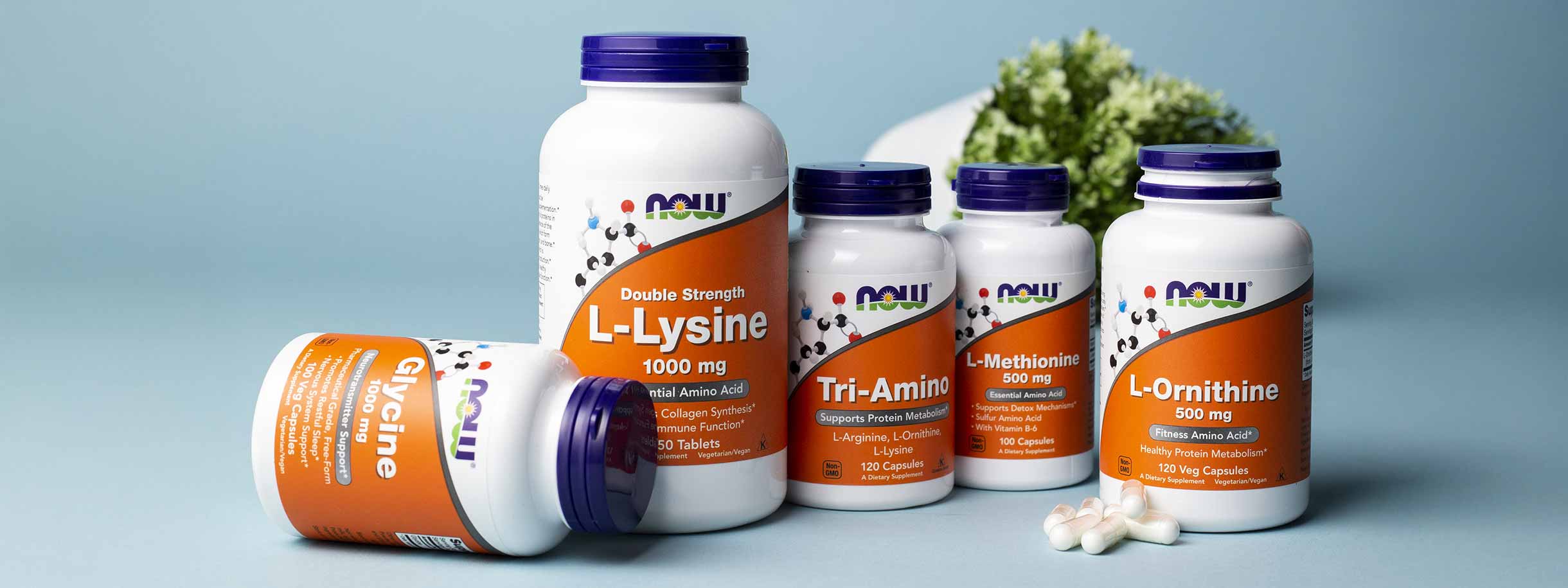 NOW Supplements Glycine, L-Lysine, Tri-Amino, L-Methionine, & L-Ornithine