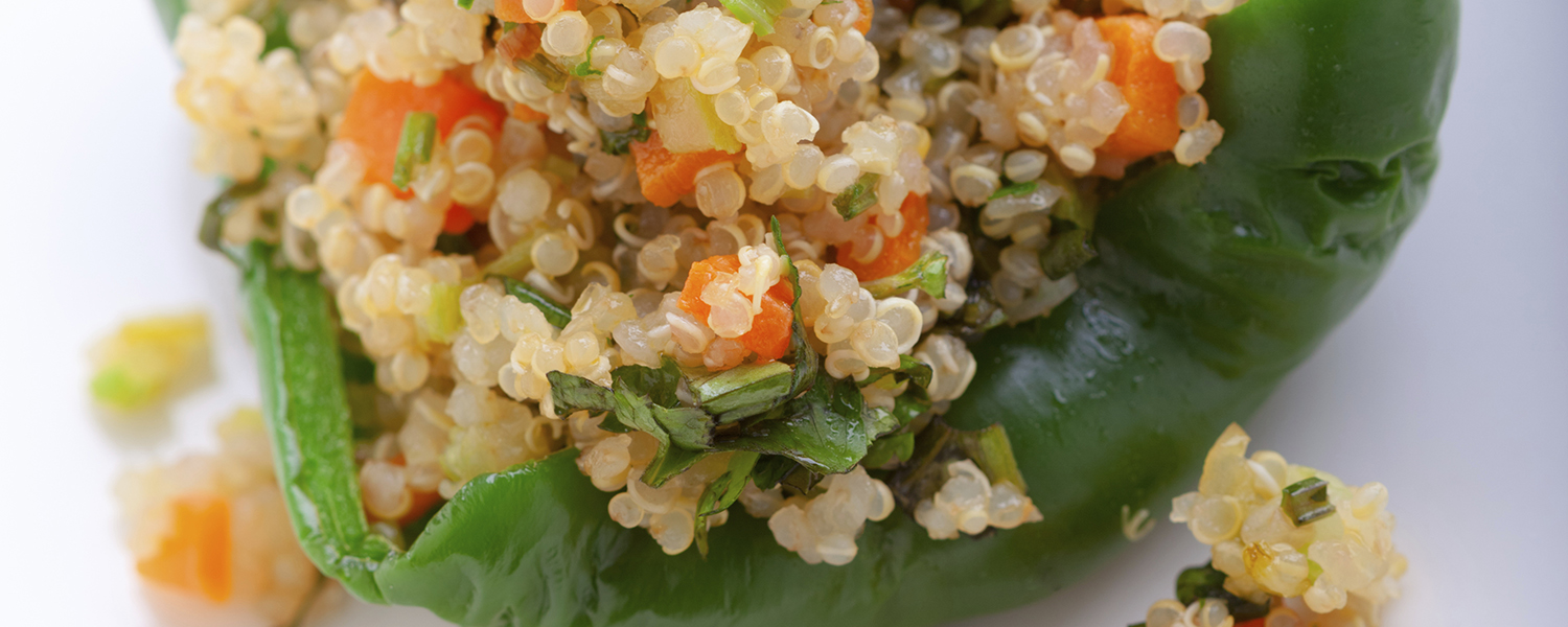 A closeup of a Quinoa-Filled Stuffed Pepper Trio