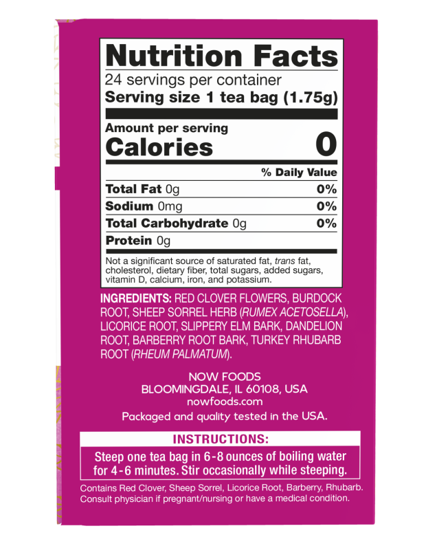 Ojibwa Tea - 24 Tea Bags Nutrition Facts Box