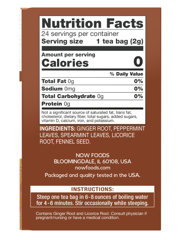 Ginger Mint Comfort Tea - 24 Tea Bags Box Nutrition Facts