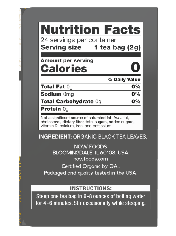 Black Tea, Organic - 24 Tea Bags Box Nutrition Facts