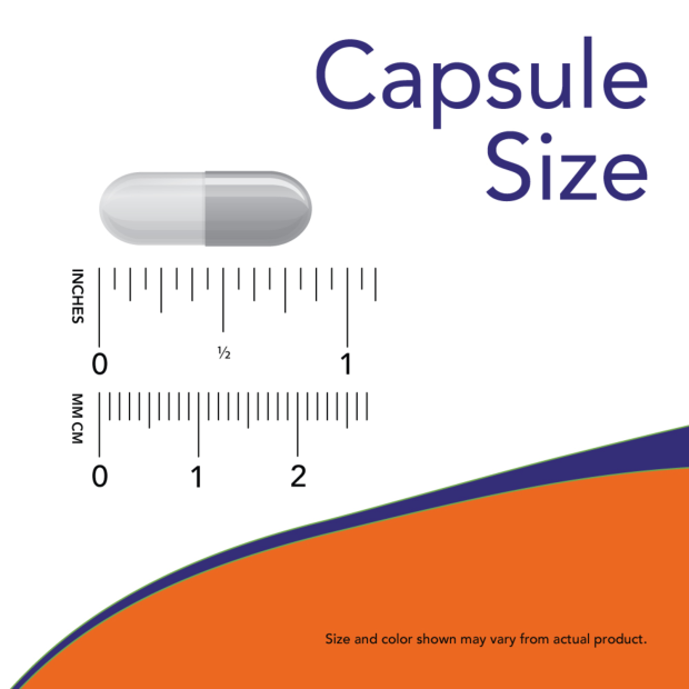 Vitamin B-50 mg - 100 Veg Capsules Size Chart .875 inch