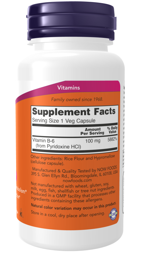 Vitamin B 6 | 100 Mg Veg Capsules | NOW Supplements