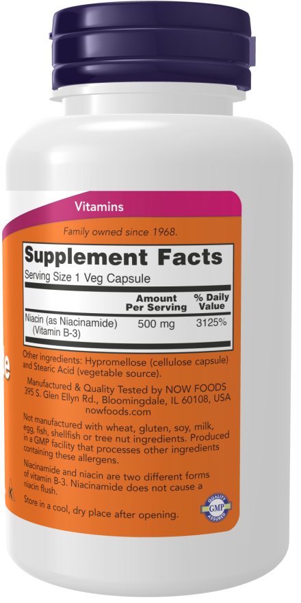 Niacinamide Supplement | (B-3) 500 Mg Veg Capsules | NOW