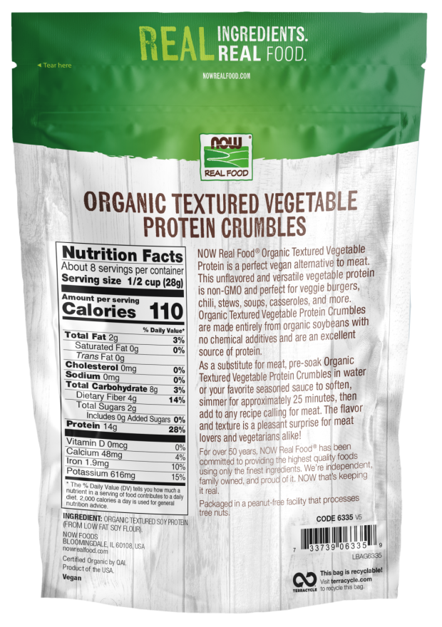 Textured Soy Protein Granules, Organic - 8 oz. Bag Back