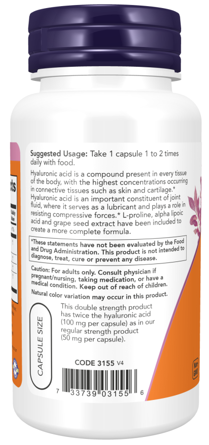 Hyaluronic Acid | Double Strength Veg Capsules | NOW