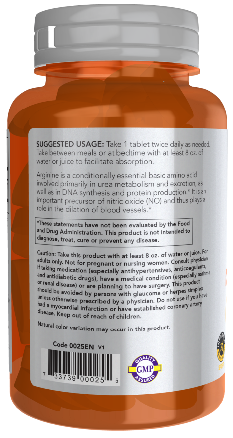 L-Arginine 1000 mg, Double Strength - 60 Tablets Bottle Left